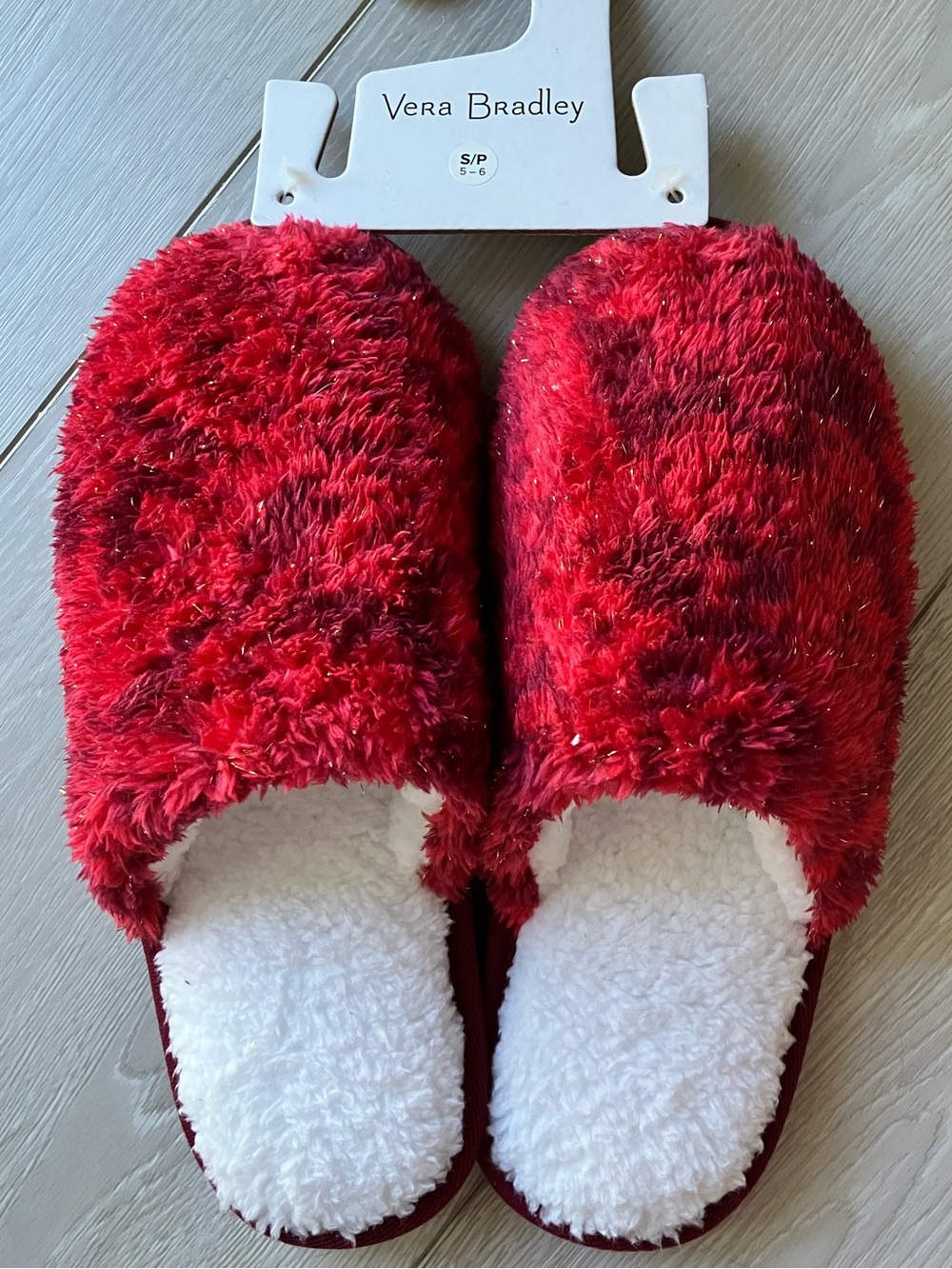 Vera Bradley Red Plush Sherpa Slide Slippers NWT